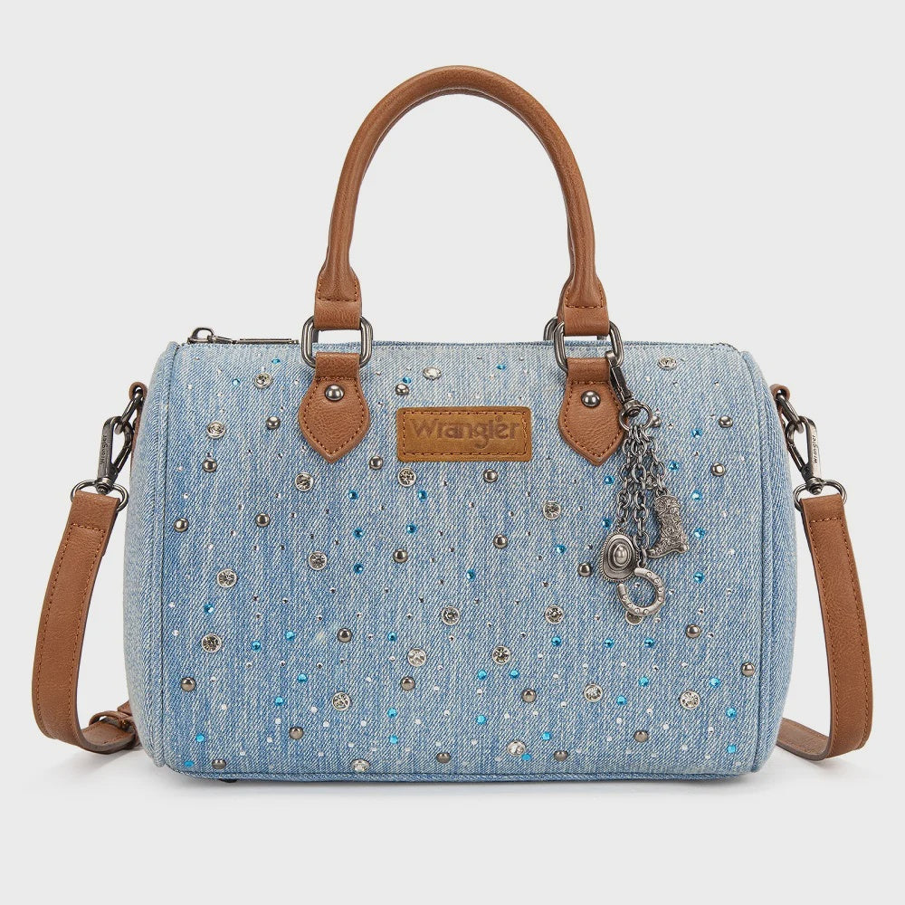 WG458-51102JN | WRANGLER WESTERN RHINESTONE DENIM BOSTON BAG/CROSSBODY