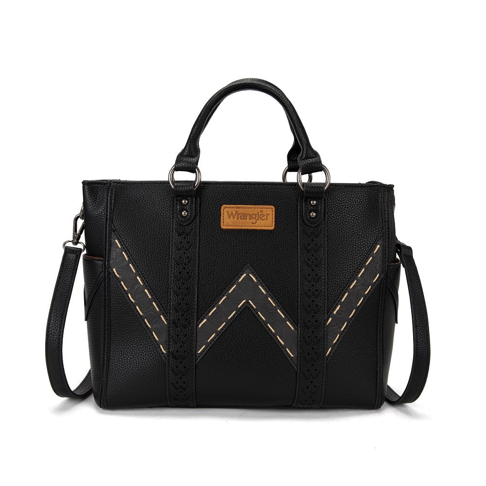 WG519-8300-1BK | WRANGLER WESTERN STITCH & EMBOSSED CHEVRON SATCHEL TOTE BAG