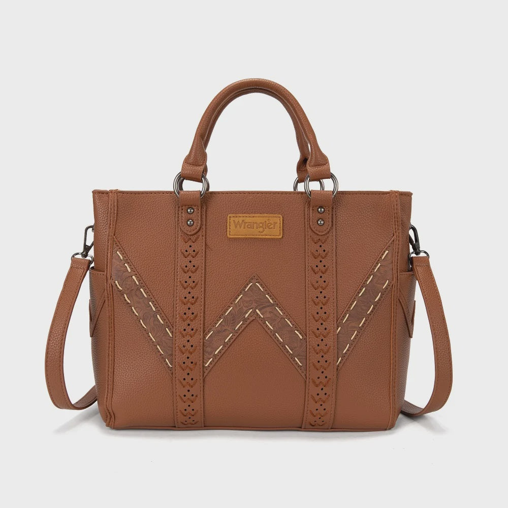 WG519-8300-1BR | WRANGLER WESTERN STITCH & EMBOSSED CHEVRON SATCHEL TOTE BAG