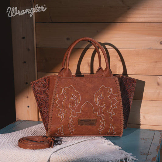 WG145-8300BR | WRANGLER TRAPEZOID BROWN TOTE