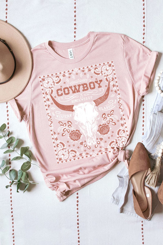 HL50157CR | WOMENS COWBOY COW SKULL TEE