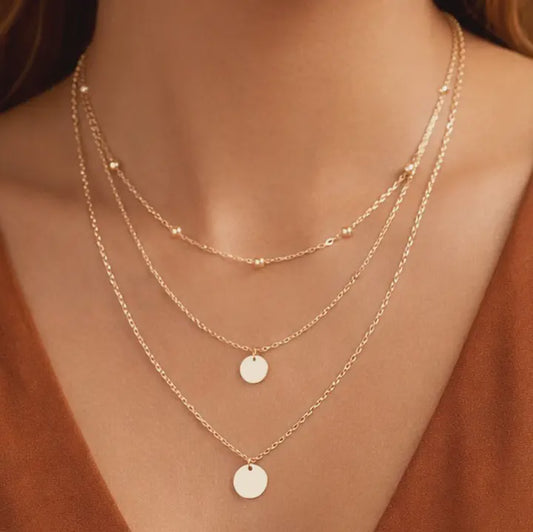 18K GOLD PLATED TRIPLE LAYERED NECKLACE-7919