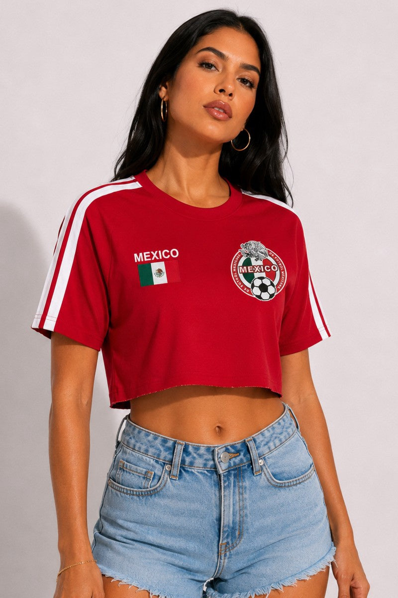 WT8510 | WOMEN'S CROPPED MEXICO PRINT S/S SHIRT