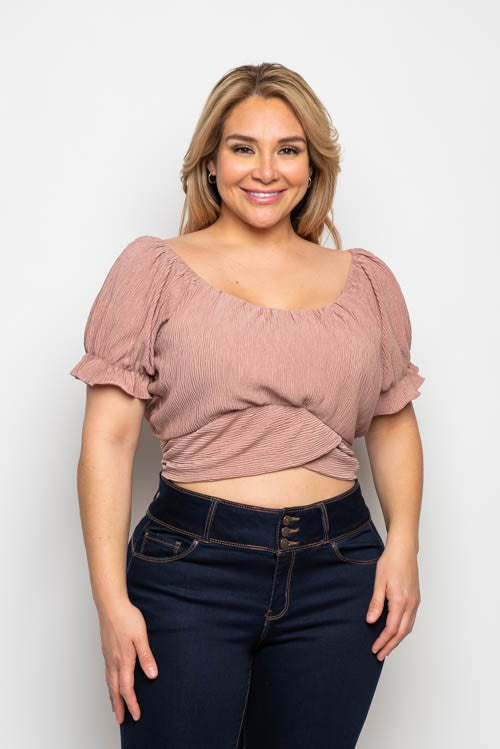 BE11368S | WOMENS MAUVE TIE BACK CROP TOP