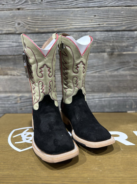 RANCHERS ROUGHOUT BLACK/TAN TUBE MUSTANG TOE HYBRID SOLE