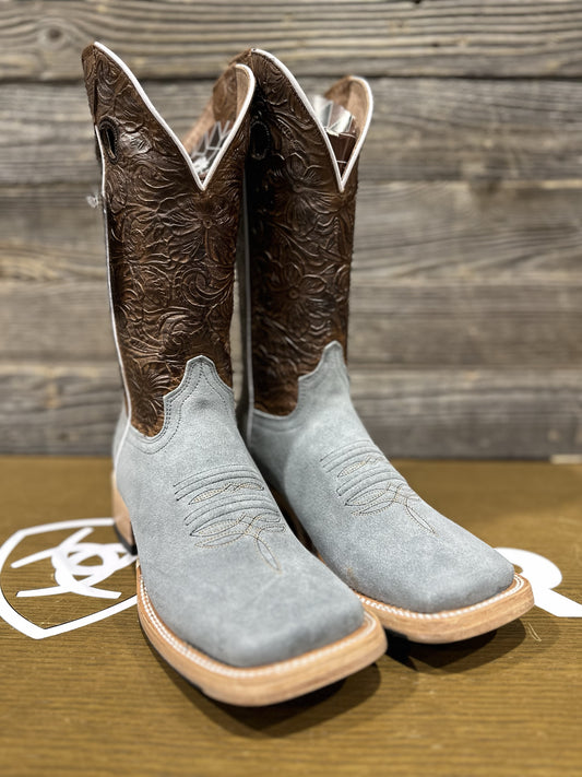 RANCHERS ROUGHOUT GRIS/FLORAL HAND TOOLED TUBE RANCHER TOE HYBRID SOLE