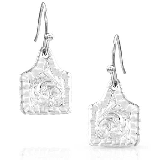 ER5398 | MONTANA SILVERSMITH CHISELED COW TAG EARRINGS