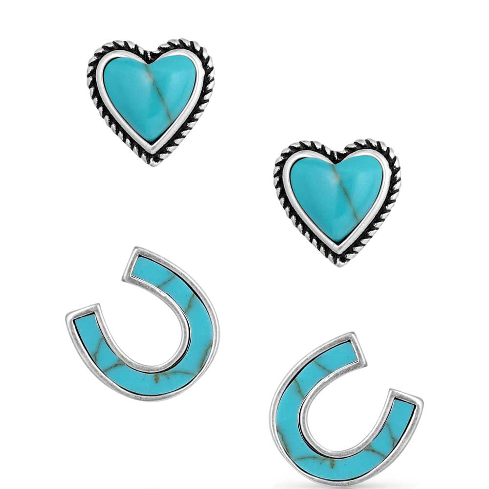 ER5807 | TURQUOISE HEART & HORSESHOE STUD EARRING SET