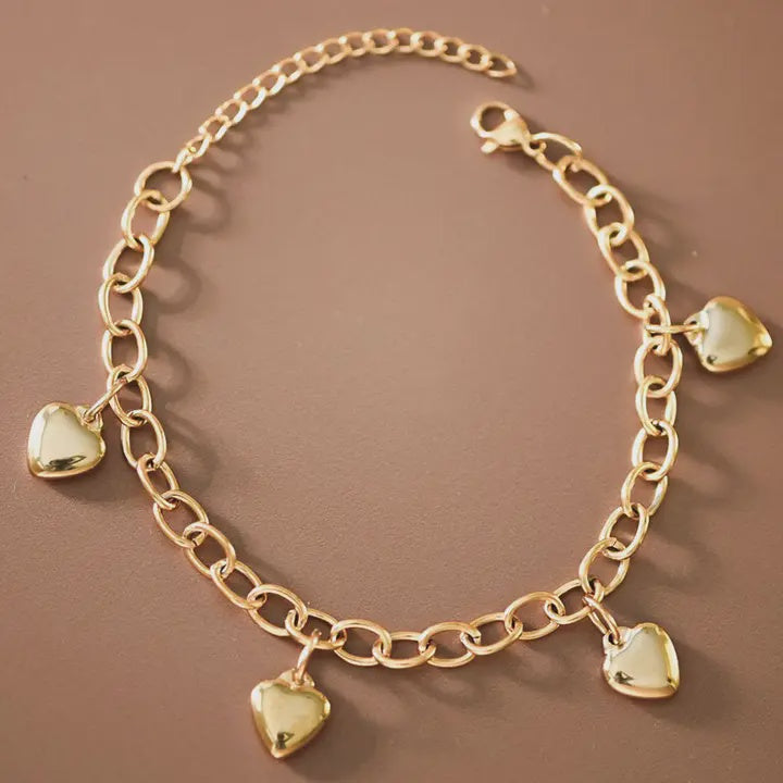 18K GOLD PLATED STAINLESS STEEL HEART CHARM BRACELET- 7530