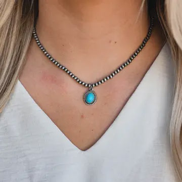 N594 | WEST & CO DAINTY FAUX NAVAJO PEARL OVAL PENDANT NECKLACE