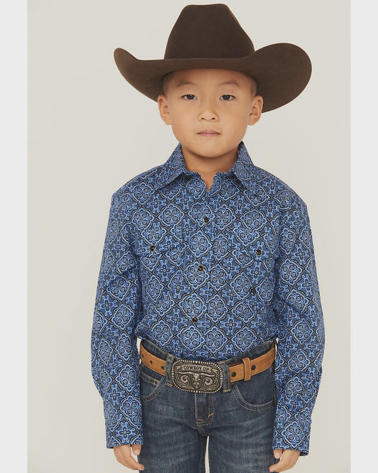 03-030-0225-1016 BU | ROPER BOYS MEDALLION PRINT L/S BUTTON UP