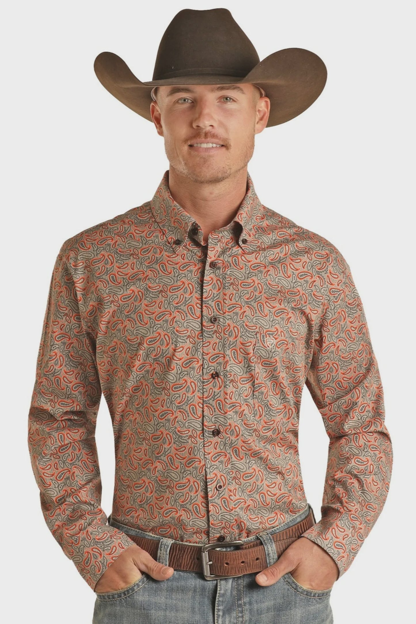 BMB2S02139 | ROCK & ROLL MENS ORANGE PAISLEY LS BD SHIRT