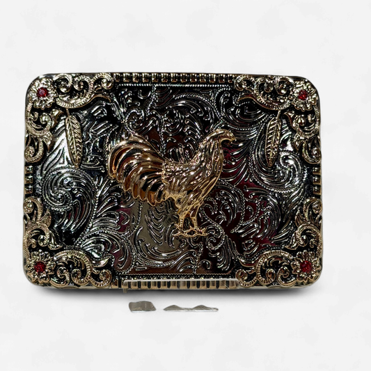 RANGER DARK SILVER/GOLD/RED ROOSTER SQUARE BUCKLE