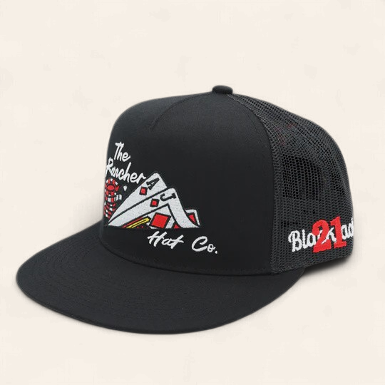 THE RANCHER HAT CO. “21 BLACKJACK” FLAT BILL CAP - BLACK/BLACK
