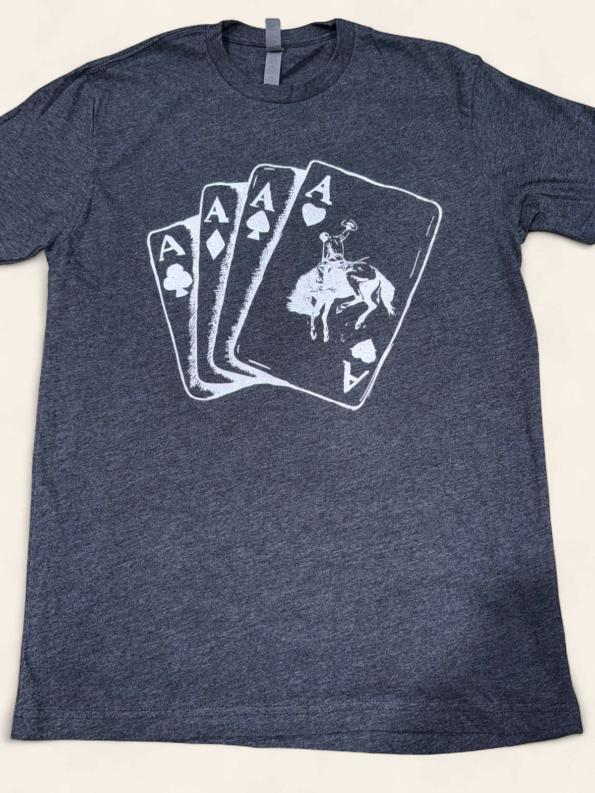 WOMEN'S CHARCOAL 4 ACES COWBOY PLAY CARDS S/S TEE