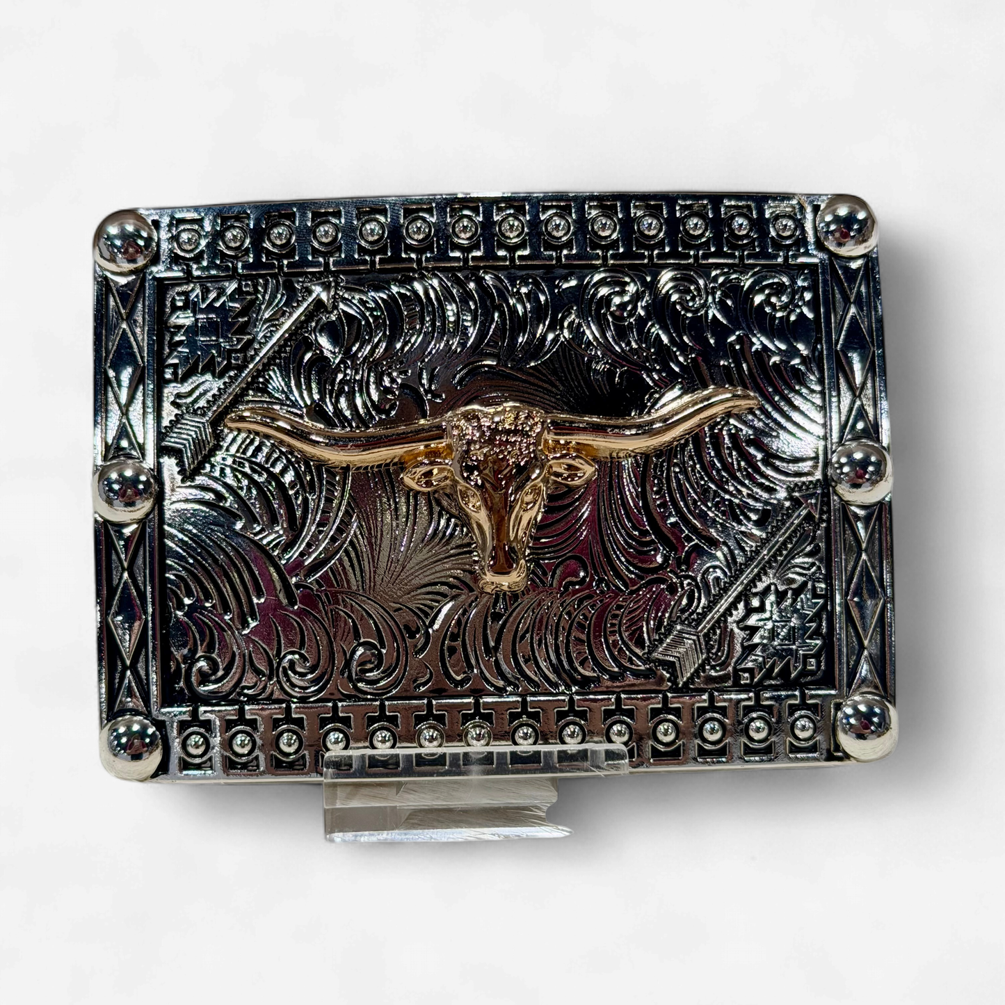 RANGER SILVER/GOLD LONGHORN ARROW SQUARE BUCKLE