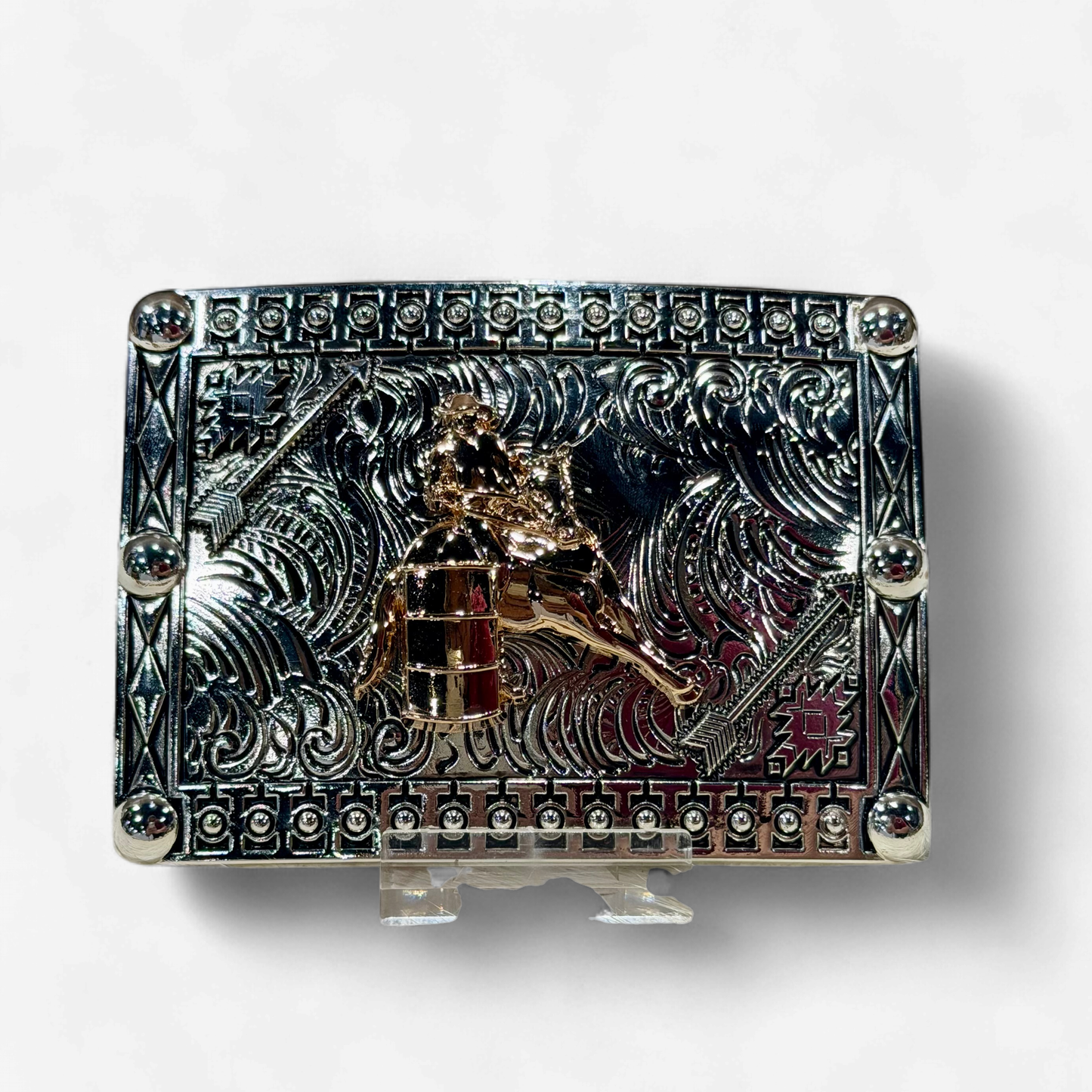 RANGER DARK SILVER/GOLD BARREL RACER SQUARE BUCKLE