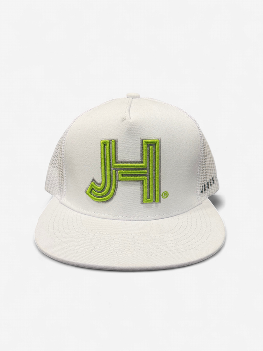 *FINAL SALE* JOBES ALL WHITE TRUCKER CAP GREEN OUTLINE