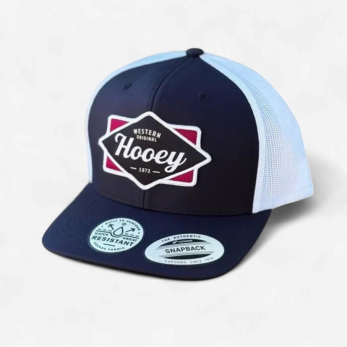 2522T-BKWH | HOOEY DIAMOND BLACK/WHITE TRUCKER RED PATCH CAP