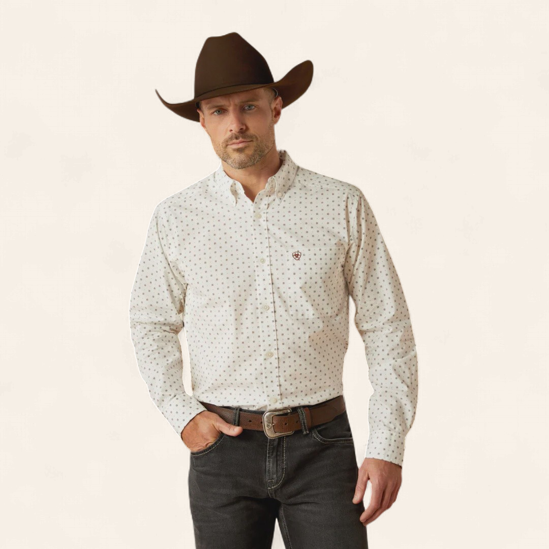 10053918 | ARIAT MEN'S WHITE PEMBROKE FITTED LS SHIRT