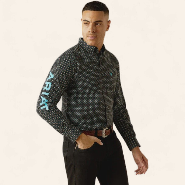 10058738 | ARIAT MEN'S BLACK/BLUE TEAM ABEL FITTED LS SHIRT