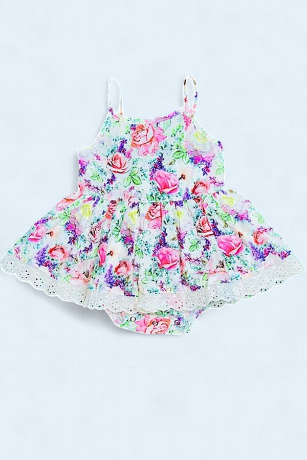 XCH0999-4H | BABY GIRL'S PINK & PURPLE FLORAL ROMPER DRESS
