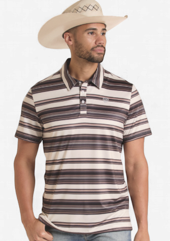 BM51T08727 | ROCK & ROLL MENS STRIPE PRINTED POLO - NATURAL