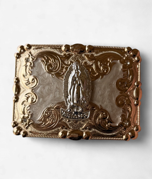 LADY OF GUADALUPE MARBLED GOLD BUCKLE