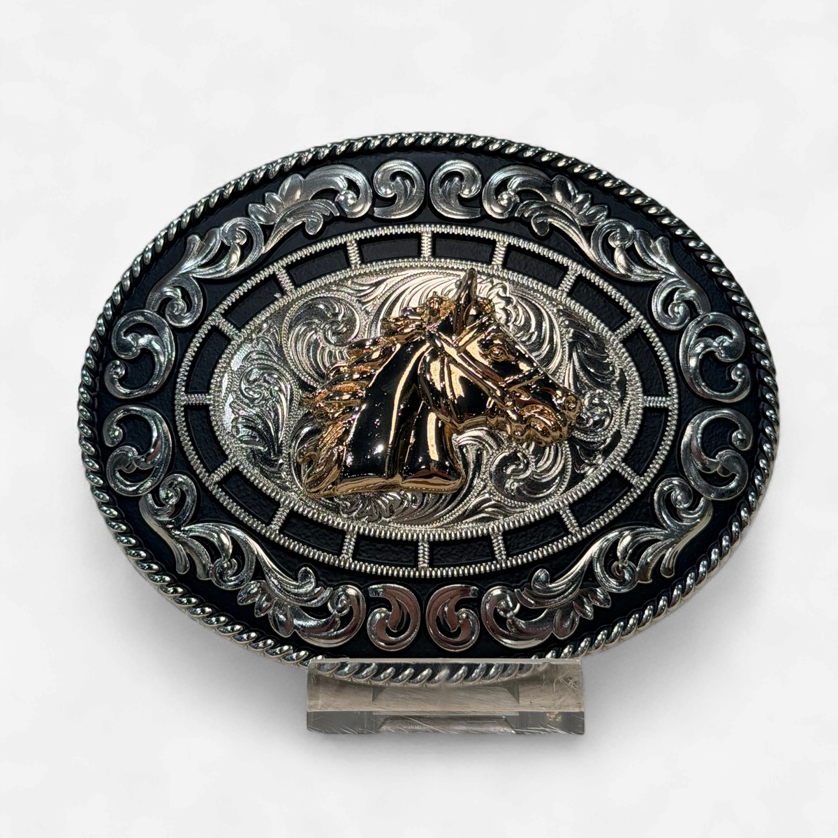 RANGER BLACK/SILVER OVAL HORSE BUCKLE