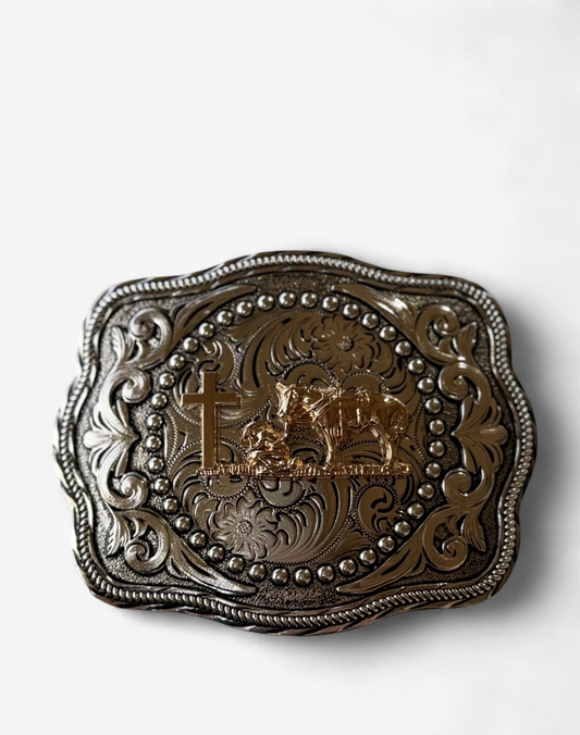PRAYING COWBOY SILVER BUCKLE