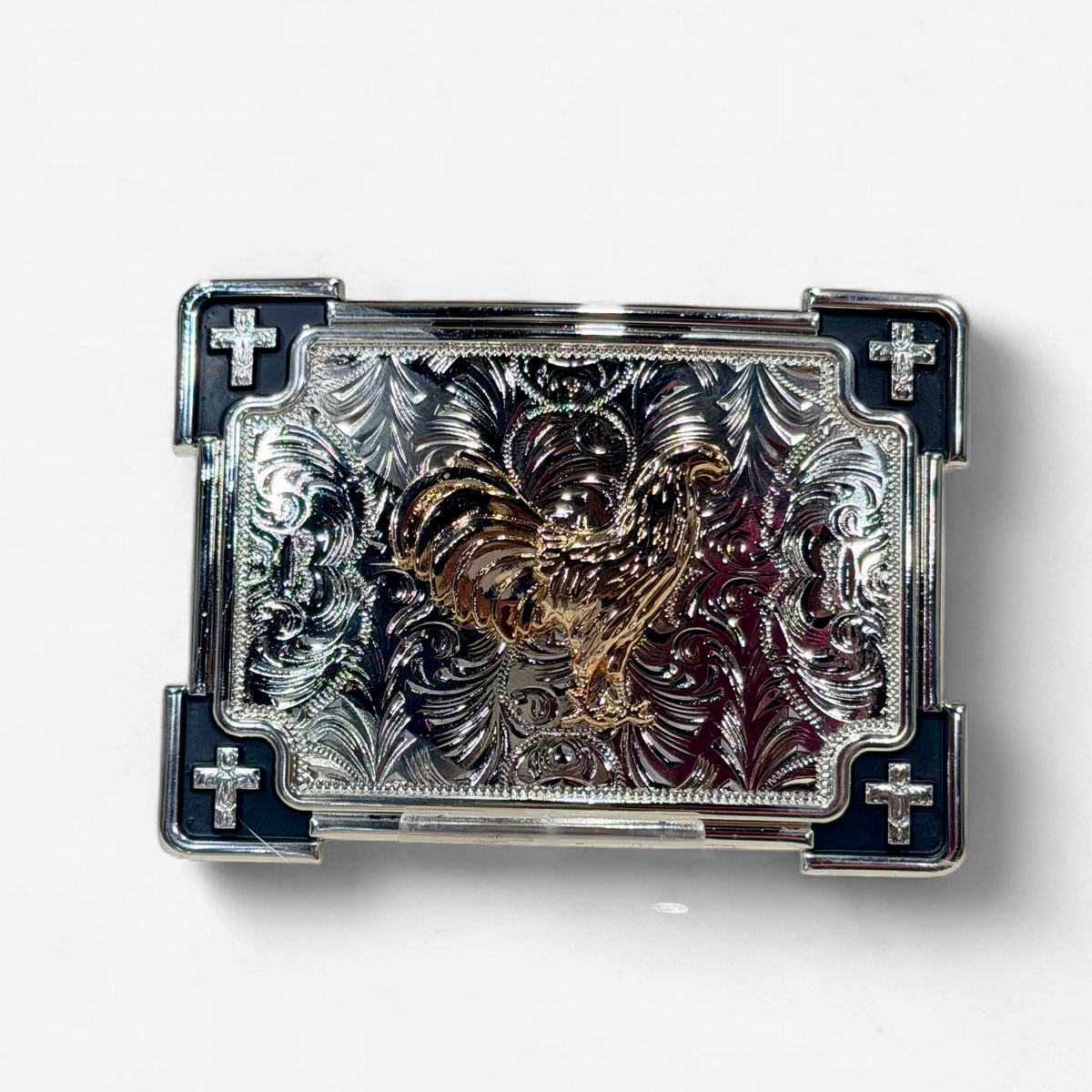 RANGER SILVER/BLACK ROOSTER CROSS SQUARE BUCKLE