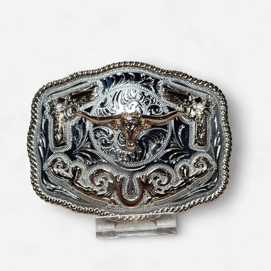 RANGER GOLD/SILVER LONGHORN GUN BUCKLE
