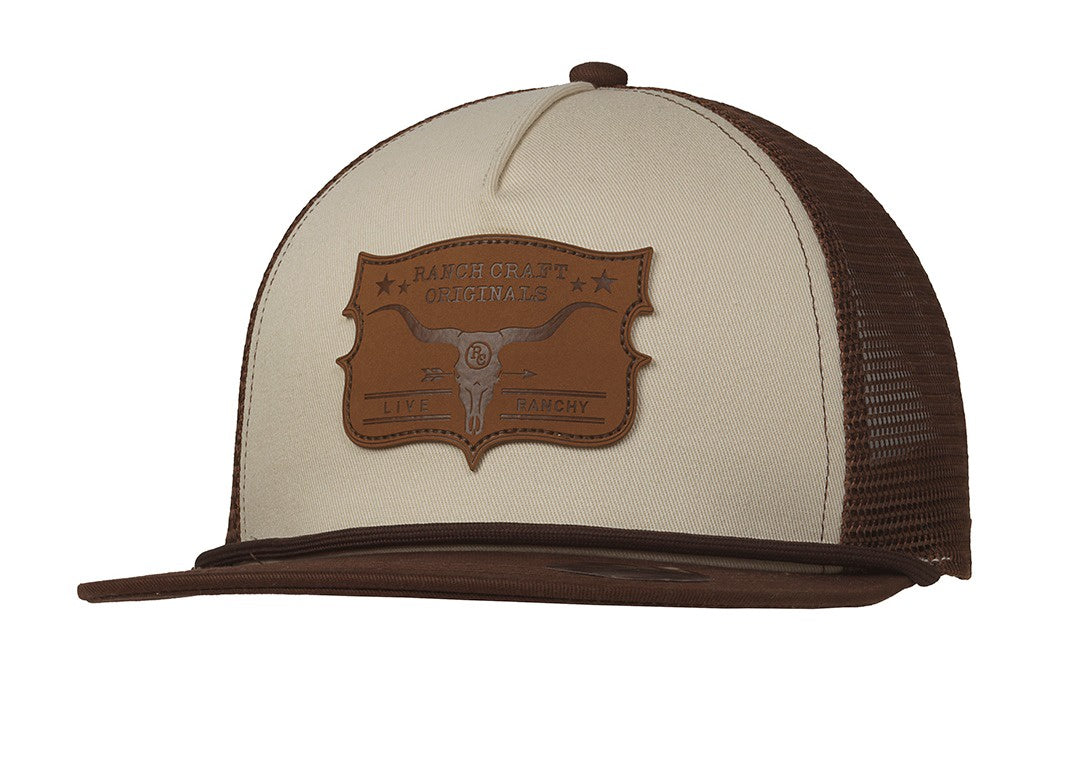 191001102 | RANCH CRAFT ORIGINALS MEN'S BROWN LEATHER LONGHORN SNAP BACK CAP