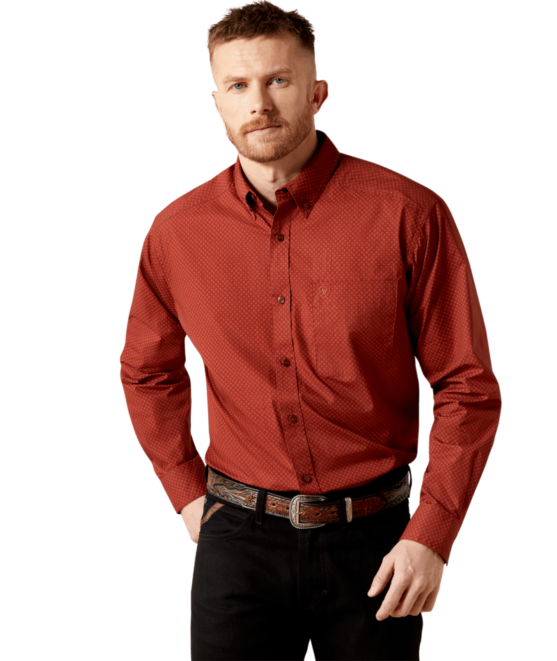 10065792 | ARIAT MEN'S DARK RED WREN CLASSIC FIT LS SHIRT