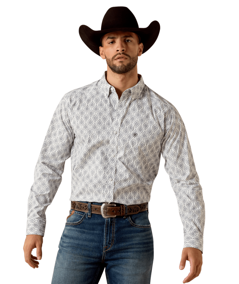 10071598 | ARIAT MENS POE FITTED SHIRT - WHITE MEDALLION