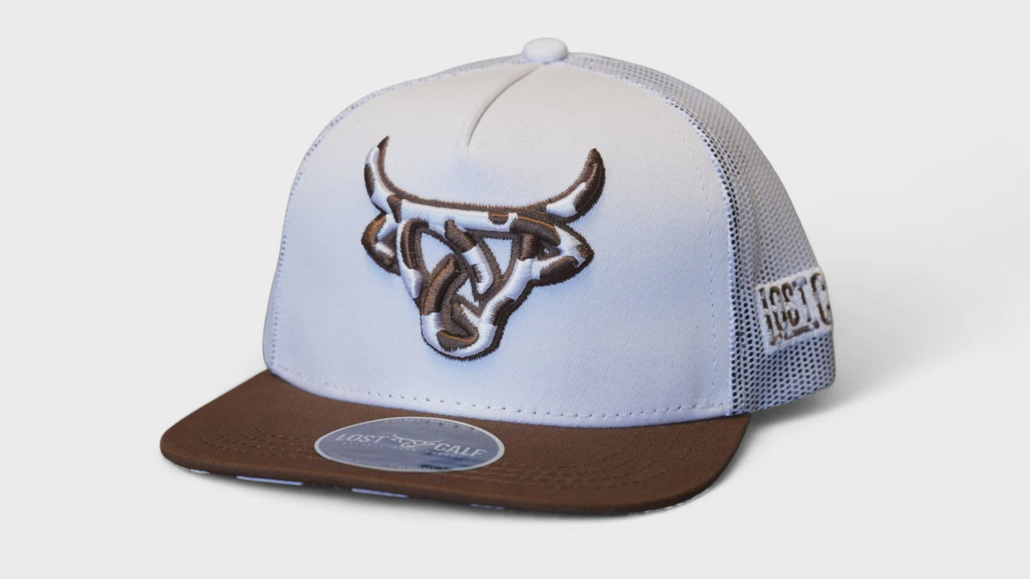 LOST CALF COWHIDE WHITE/BROWN KIDS CAP