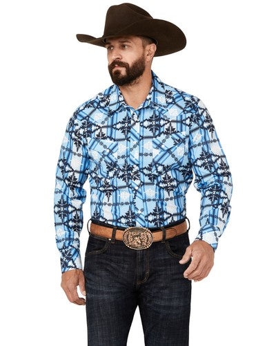 VMN2S02518 | ROCK&ROLL MENS BLUE AZTEC LS SHIRT
