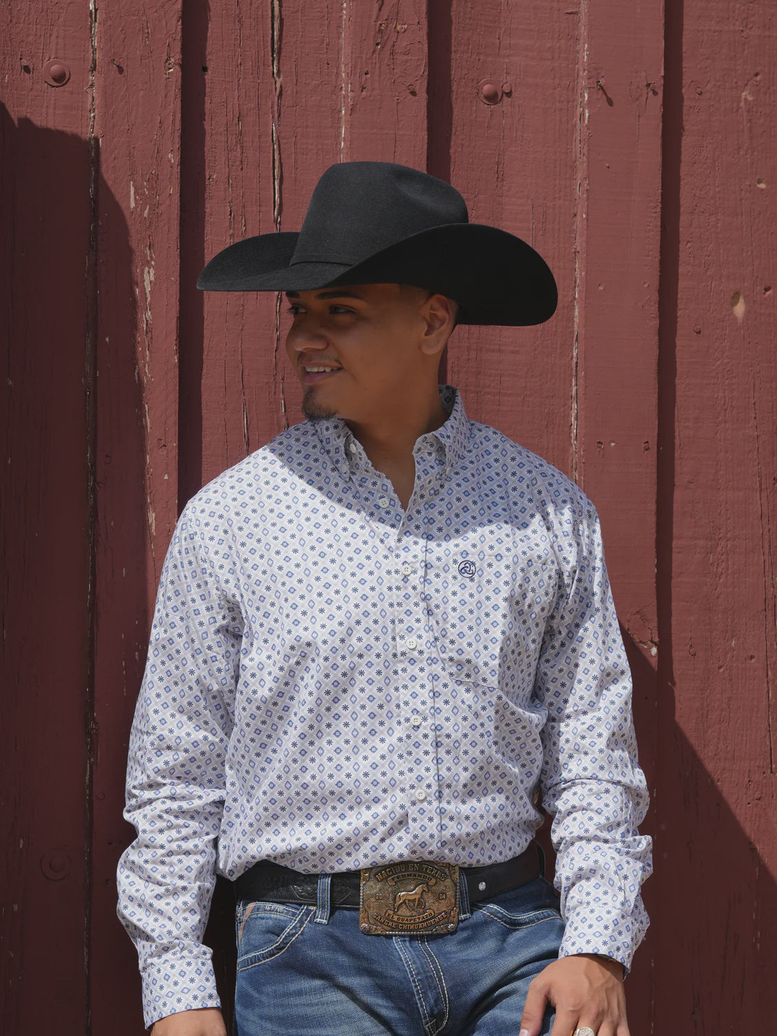 SKCL2023012 | CUEROLINE INDIGO/WHITE/TAN FLOWER LS SHIRT