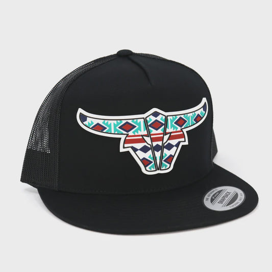 TORO BULL TRIBAL BLACK TRUCKER HAT