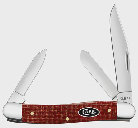 12272 | CASE KNIVES - SMOOTH DARK RED BURLAP MICARTA CS MEDIUM STOCKMAN KNIFE