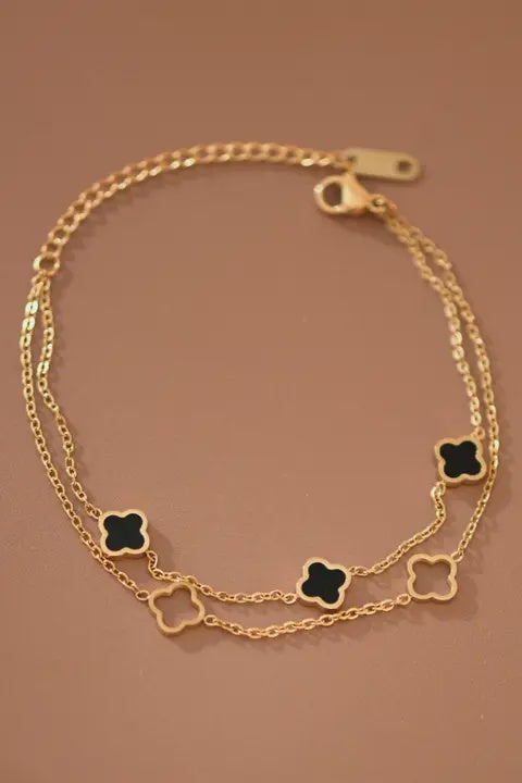 18K GOLD PLATED STAINLESS STEEL CLOVER CHAIN BRACELET - 7739