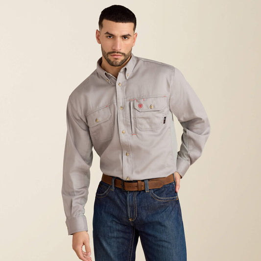 10019063| ARIAT MENS FR SOLID VENT LS WORK SHIRT SILVER FOX