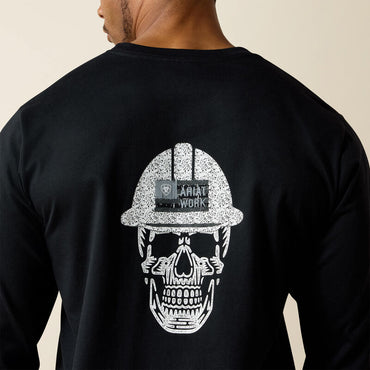 10026434 | ARIAT MENS BLACK FR ROUGHNECK SKULL LOGO LS TEE