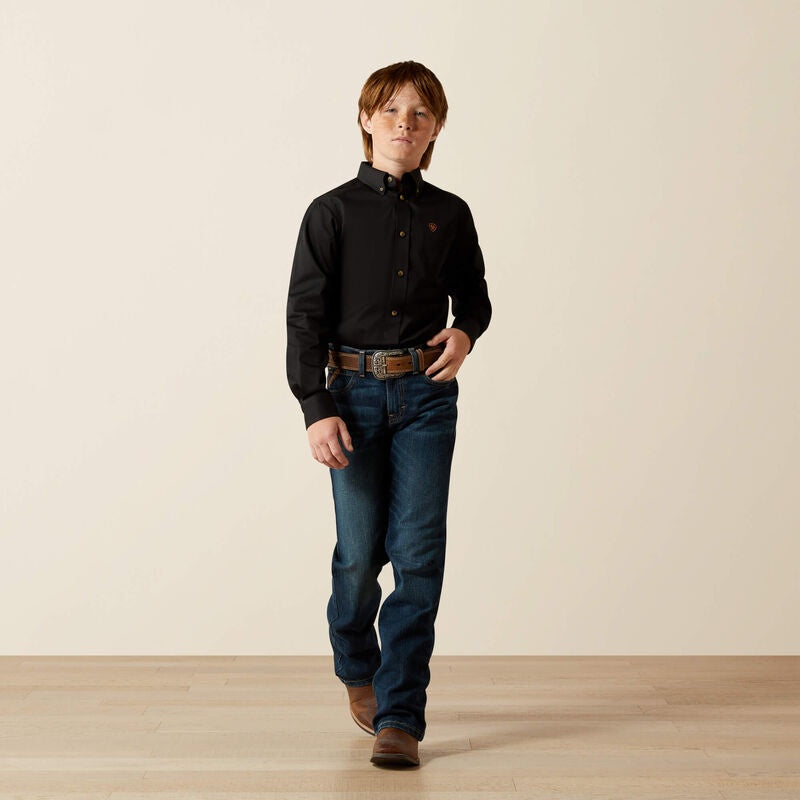 10030161 | ARIAT BOY'S BLACK SOLID TWILL CLASSIC FIT SHIRT