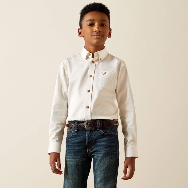 10030162 | ARIAT BOY'S SOLID TWILL CLASIC LS BOY SHIRT - white