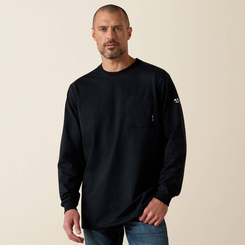 10039295 | ARIAT MEN'S FR STRETCH LOGO L/S T-SHIRT - BLACK/LIME