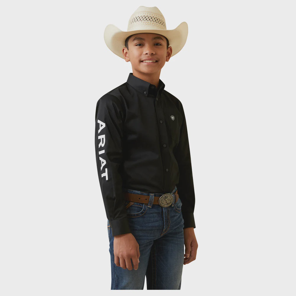 10045426 | ARIAT BOY'S BLACK TEAM LOGO TWILL CLASSIC FIT SHIRT