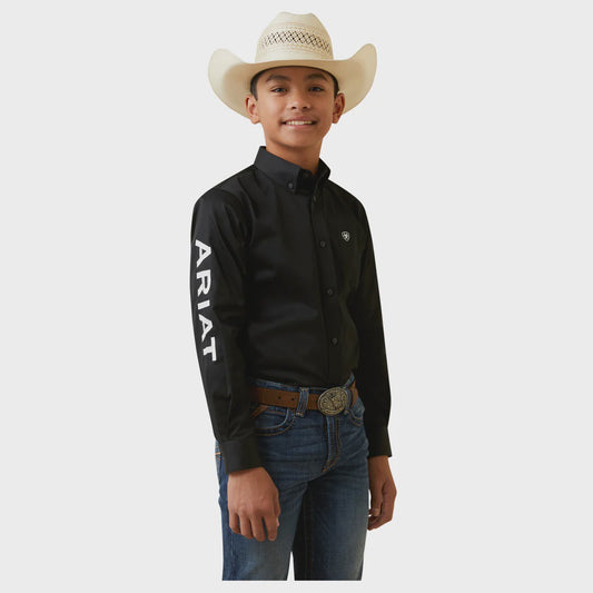 10045426 | ARIAT BOY'S BLACK TEAM LOGO TWILL CLASSIC FIT SHIRT