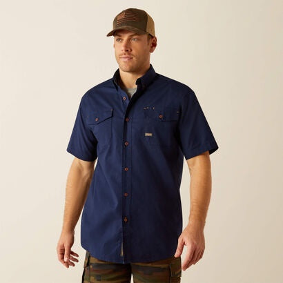 10055263 |ARIAT MENS REBAR MADE TOUGH SS BD WORK SHIRT - NAVY