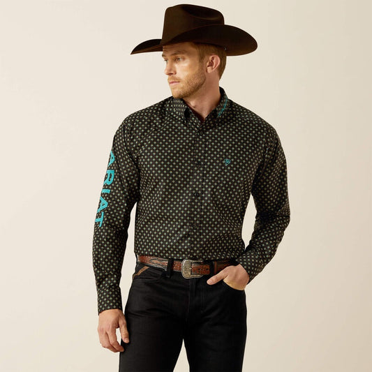 10062253 | ARIAT MENS BLACK/TEAL TEAM PHILBERT LS BD SHIRT